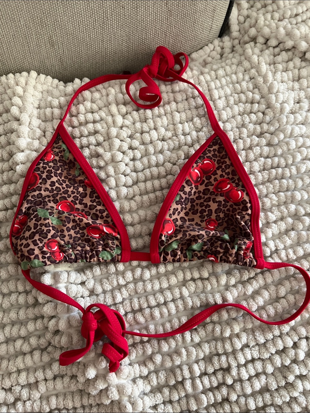 Red Cherry Leopard Triangle Women’s Swim Top
